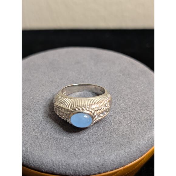 Judith Ripka Sterling Silver Blue Chalcedony Diamonique CZ Ring Size 7.75 - Picture 10 of 11